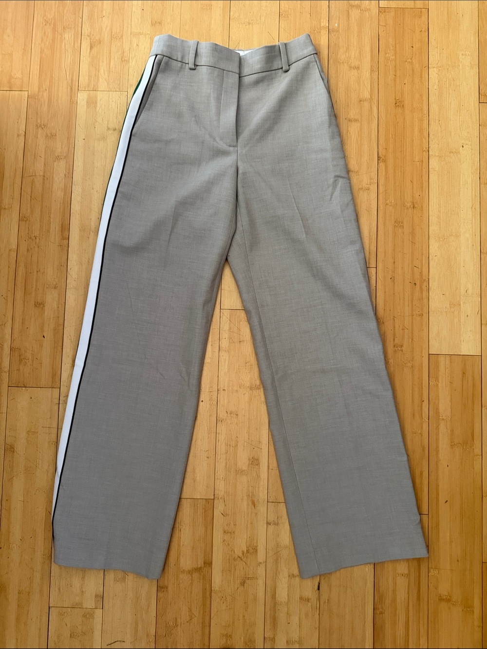 Aritzia Gray Wide-Leg Dress Pants with White & Black Side Stripe